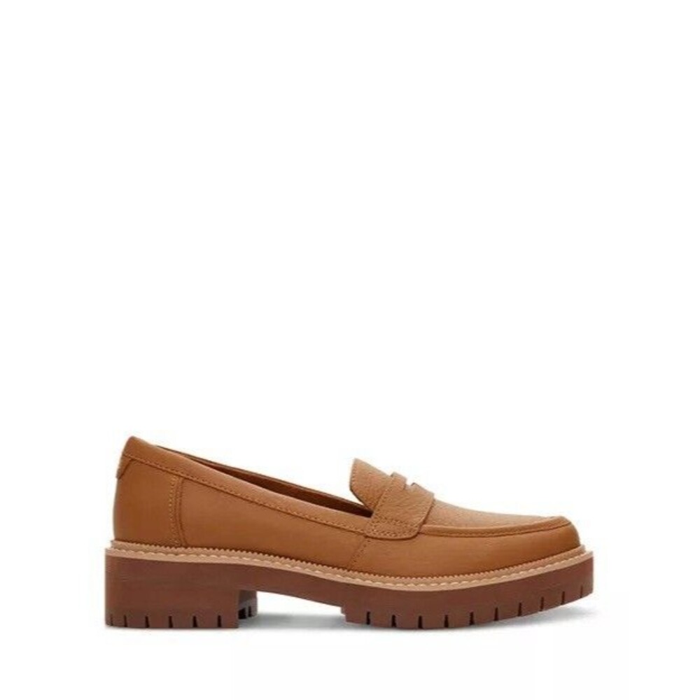 TOMS Cara Slip On Lug Platform Penny Loafers Flats Leather Camel Brown Size 9.5 - Picture 4 of 14